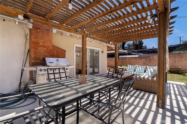 7729 Sedan Ave, West Hills, CA 91304 - view of patio with an outdoor living space, outdoor dining space, area for grilling, and a pergola