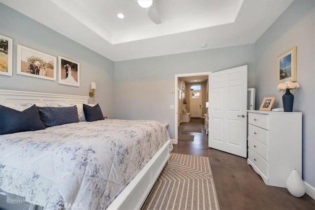1638 Monterey Ave, Grover Beach, CA 93433 - bedroom featuring a tray ceiling, recessed lighting, and dark carpet