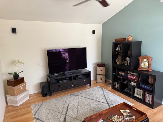 1640 Valencia Ave, Placentia, CA 92870 - living room featuring vaulted ceiling, ceiling fan, and wood finished floors