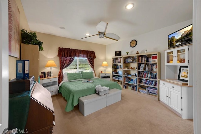 4766 Egret Ln, Paso Robles, CA 93446 - bedroom featuring light colored carpet, ceiling fan, and recessed lighting