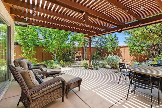 5550 La Cuenta Dr, San Diego, CA 92124 - fenced backyard with outdoor dining space, a patio area, and a pergola