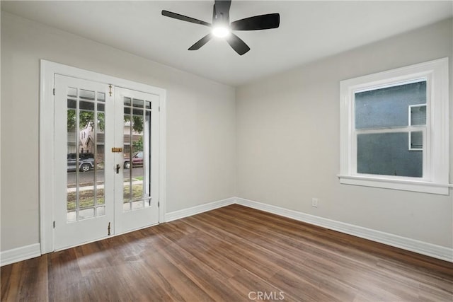 8680 Evergreen Ave, South Gate, CA 90280 - unfurnished room with french doors, wood finished floors, and a ceiling fan