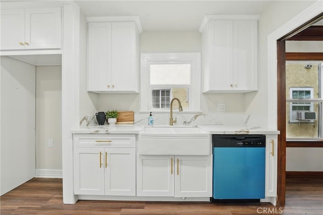 8680 Evergreen Ave, South Gate, CA 90280 - kitchen featuring dishwashing machine, white cabinets, and dark wood-type flooring