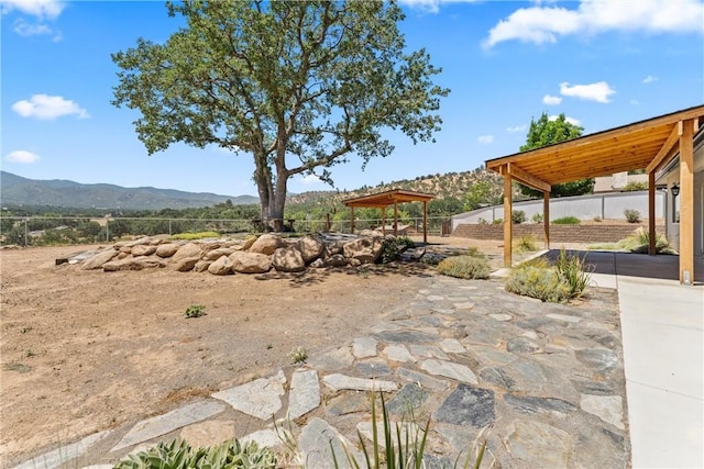 21813 Valley Vista Dr, Tehachapi, CA 93561 - view of yard featuring a gazebo, a mountain view, and a patio area