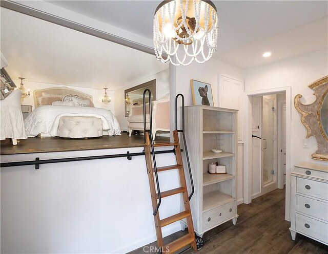 229 Marine Pl, Manhattan Beach, CA 90266 - bedroom featuring dark wood-style flooring, a chandelier, and recessed lighting