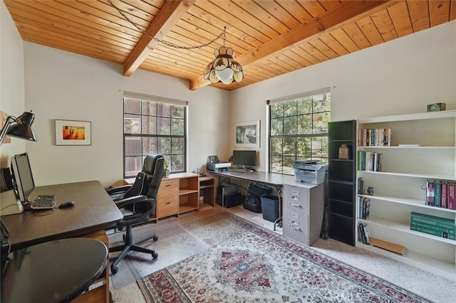 2229 Birchwood Way, Pine Mountain Club, CA 93222 - home office featuring a wooden ceiling with exposed beams