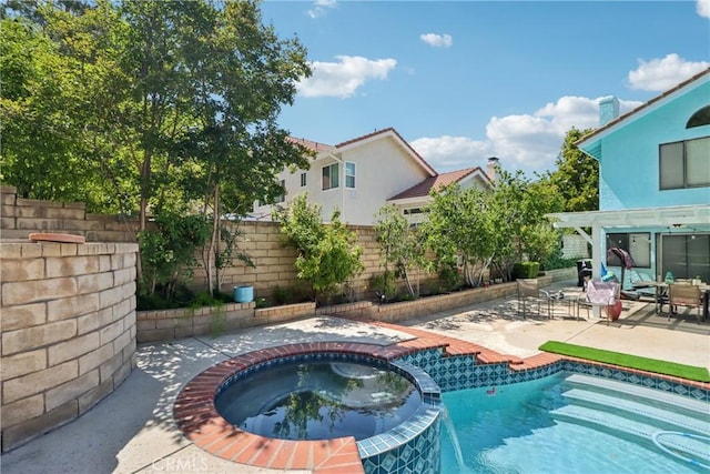 22024 Jeffers Ln, Saugus, CA 91350 - view of pool with a fenced backyard, a patio, a pergola, and a pool with connected hot tub