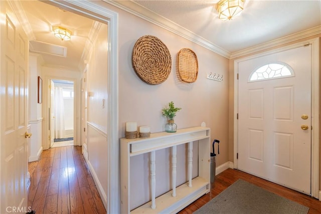 14913 San Ardo Dr, La Mirada, CA 90638 - entryway featuring hardwood / wood-style floors, crown molding, and plenty of natural light