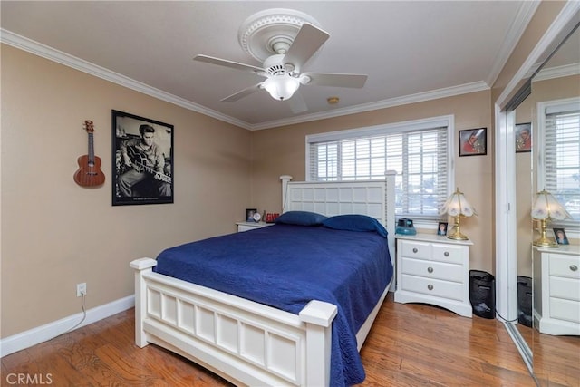 14913 San Ardo Dr, La Mirada, CA 90638 - bedroom with ornamental molding, wood finished floors, and ceiling fan