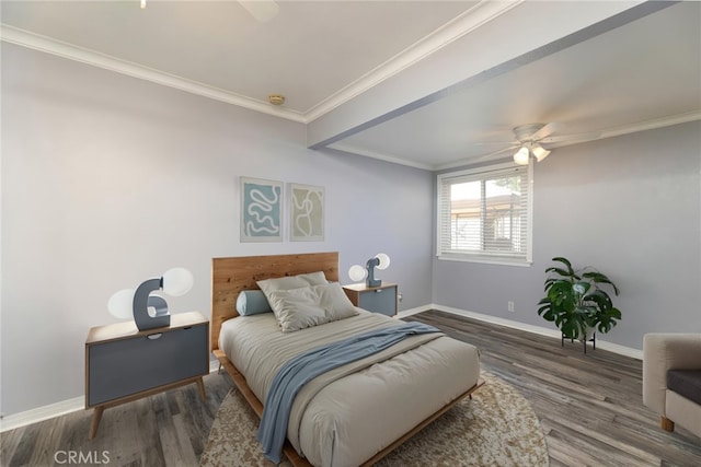 14913 San Ardo Dr, La Mirada, CA 90638 - bedroom with ornamental molding, wood finished floors, and ceiling fan