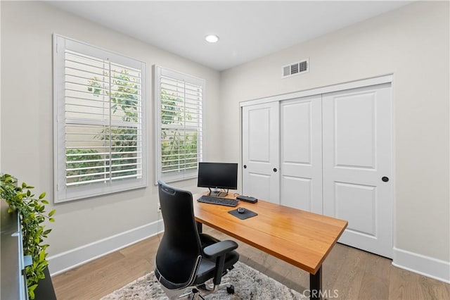129 Pathway, Irvine, CA 92618 - home office featuring light wood-style floors and recessed lighting