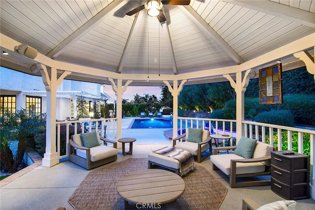 29614 Ridgeway Dr, Agoura Hills, CA 91301 - view of patio featuring a gazebo, an outdoor living space, and an outdoor pool