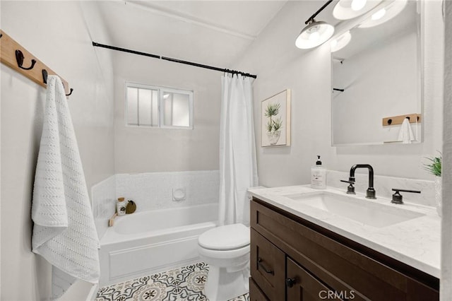 350 E Olive Ave, La Habra, CA 90631 - full bathroom with vanity, tile patterned floors, and shower / bathtub combination with curtain