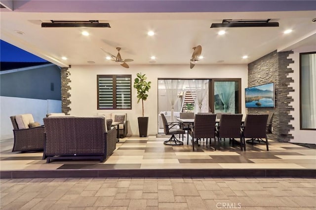 10418 Rubio Ave, Granada Hills, CA 91344 - view of patio / terrace with a ceiling fan, outdoor dining space, and an outdoor hangout area