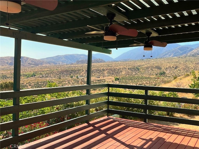 28714 Cruthers Creek Rd, Pearblossom, CA 93553 - wooden deck with ceiling fan and a mountain view
