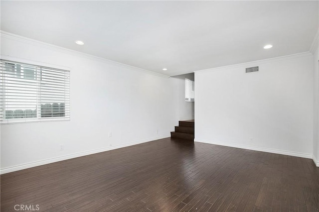 34561 Calle Portola, Dana Point, CA 92624 - spare room featuring stairs, dark wood-type flooring, crown molding, and recessed lighting