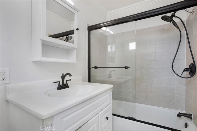 34561 Calle Portola, Dana Point, CA 92624 - full bath with shower / bath combination with glass door, vanity, and crown molding