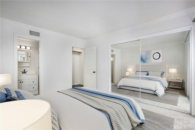34561 Calle Portola, Dana Point, CA 92624 - carpeted bedroom with crown molding, a closet, and ensuite bath