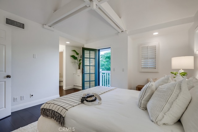 2569 Bungalow Pl, Corona Del Mar, CA 92625 - bedroom with access to exterior, dark wood finished floors, recessed lighting, and ensuite bathroom