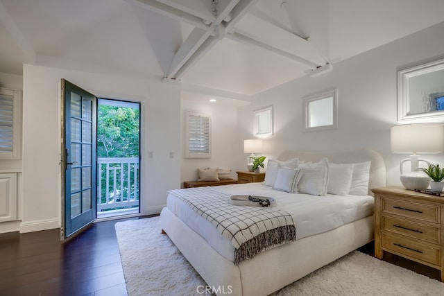 2569 Bungalow Pl, Corona Del Mar, CA 92625 - bedroom featuring access to exterior, dark wood-type flooring, and recessed lighting