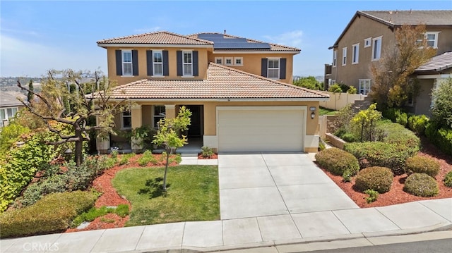 44316 Revana St, Temecula, CA 92592 - mediterranean / spanish-style house featuring a tile roof, stucco siding, an attached garage, and driveway
