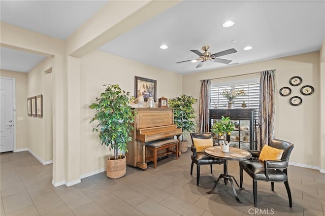 44316 Revana St, Temecula, CA 92592 - tiled dining room with ceiling fan and recessed lighting