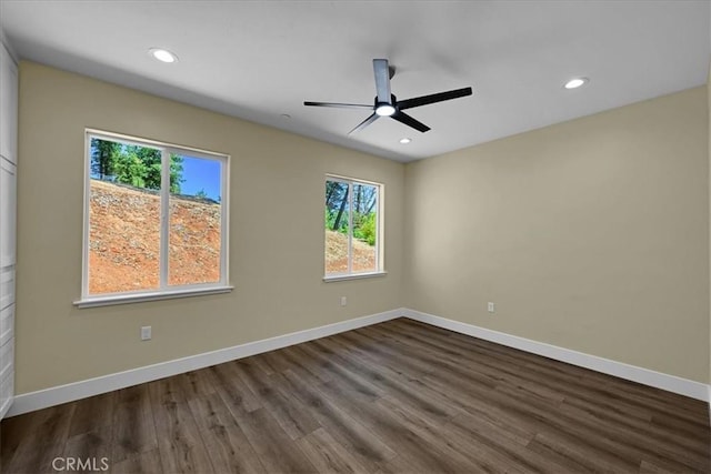 5350 Filbert St, Paradise, CA 95969 - spare room featuring plenty of natural light, dark wood-style floors, a ceiling fan, and recessed lighting