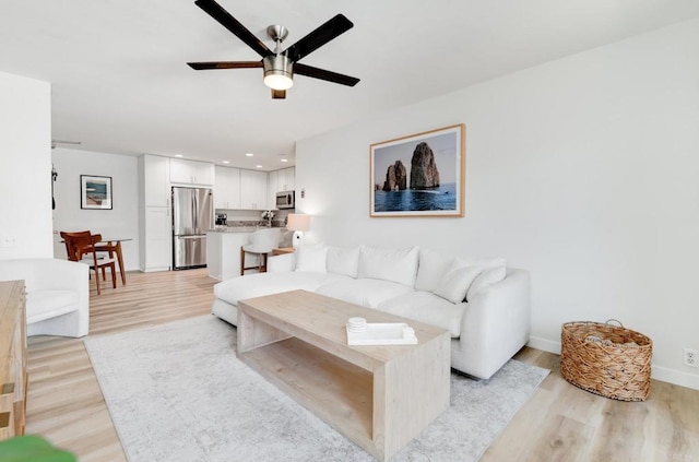 4600 Lamont St Unit 106, San Diego, CA 92109 - living room with a ceiling fan, light wood-style floors, and recessed lighting