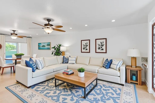 4014 Aguila St Unit F, Carlsbad, CA 92008 - living area featuring a ceiling fan and recessed lighting