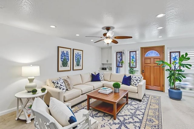 4014 Aguila St Unit F, Carlsbad, CA 92008 - living area with ceiling fan, recessed lighting, and a textured ceiling