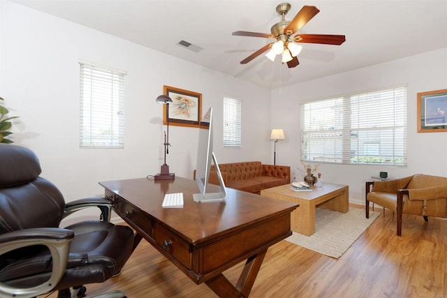 13748 Torrey Glenn Rd, San Diego, CA 92129 - home office featuring light wood finished floors and ceiling fan