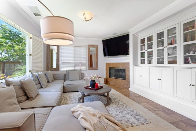 13748 Torrey Glenn Rd, San Diego, CA 92129 - living room with ornamental molding and a premium fireplace
