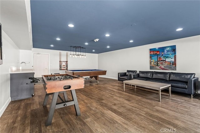 1230 Horn Ave Unit 101, West Hollywood, CA 90069 - rec room with billiards table, dark wood finished floors, and recessed lighting