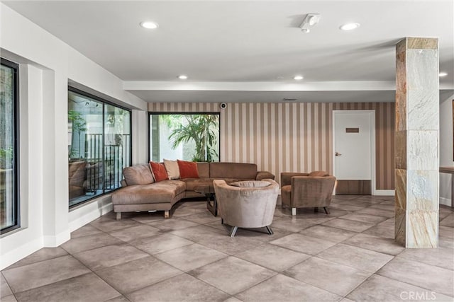 1230 Horn Ave Unit 101, West Hollywood, CA 90069 - living area featuring recessed lighting and wallpapered walls