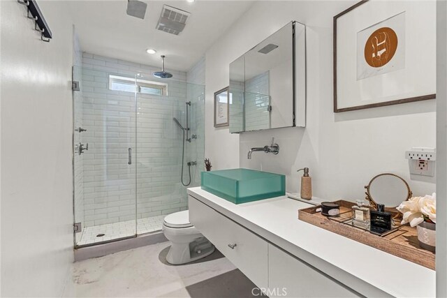 1230 Horn Ave Unit 101, West Hollywood, CA 90069 - full bathroom with vanity, a shower stall, and recessed lighting