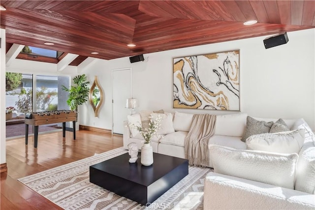9 Aberdeen St, Irvine, CA 92620 - living room featuring wood ceiling, wood finished floors, and recessed lighting