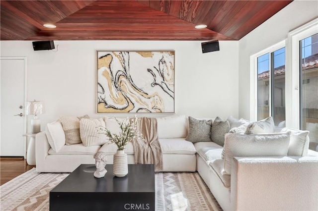 9 Aberdeen St, Irvine, CA 92620 - living area featuring wooden ceiling, wood finished floors, and recessed lighting