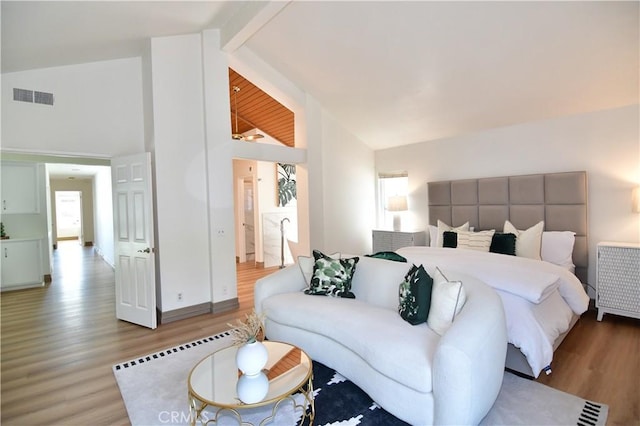 9 Aberdeen St, Irvine, CA 92620 - bedroom featuring wood finished floors, beamed ceiling, and high vaulted ceiling