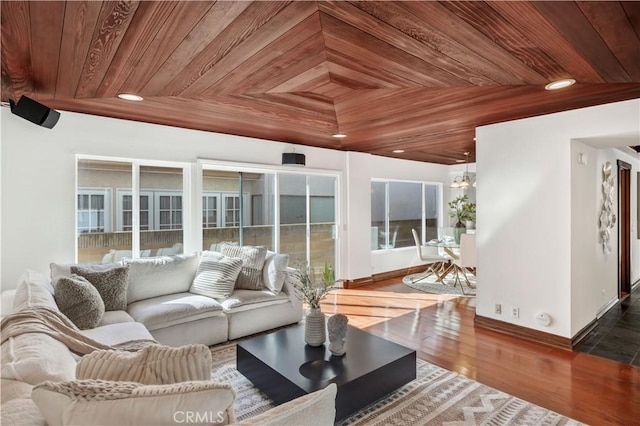 9 Aberdeen St, Irvine, CA 92620 - living room featuring wooden ceiling, a chandelier, and wood finished floors