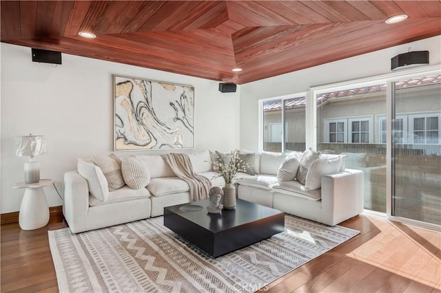 9 Aberdeen St, Irvine, CA 92620 - living area with wood ceiling, wood-type flooring, and recessed lighting