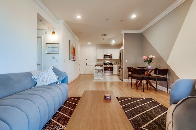 6938 Laurel Canyon Blvd Unit 101, North Hollywood, CA 91605 - living room featuring ornamental molding, light wood-type flooring, and recessed lighting