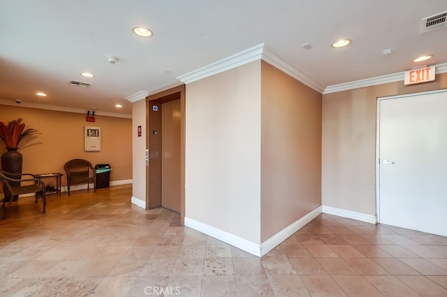 6938 Laurel Canyon Blvd Unit 101, North Hollywood, CA 91605 - corridor with ornamental molding, recessed lighting, and elevator