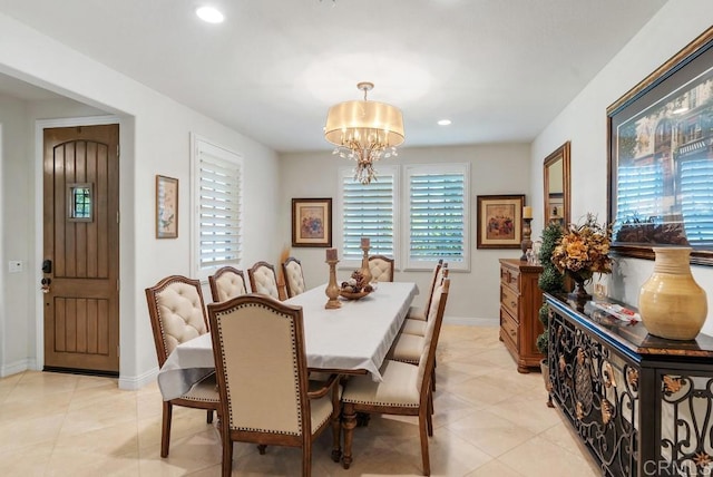 16210 Bluestar Way, San Diego, CA 92127 - dining area featuring a chandelier, recessed lighting, and light tile patterned floors