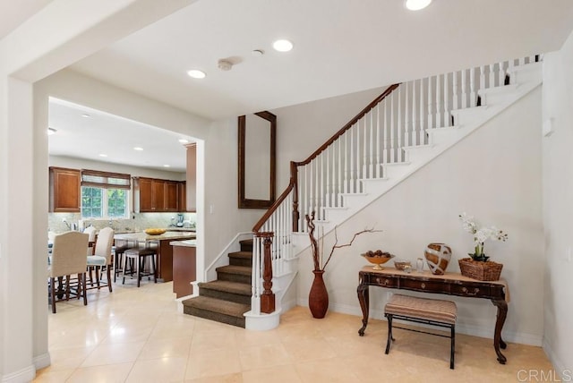 16210 Bluestar Way, San Diego, CA 92127 - staircase featuring recessed lighting and tile patterned floors