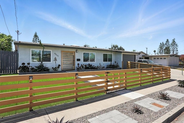 4862 Kesling Ct, San Diego, CA 92117 - ranch-style house featuring an attached garage, a fenced front yard, stucco siding, and concrete driveway
