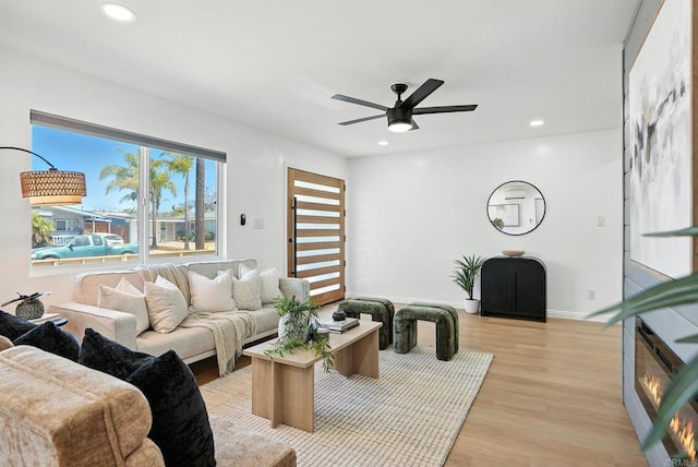 4862 Kesling Ct, San Diego, CA 92117 - living room with light wood-style flooring, ceiling fan, and recessed lighting