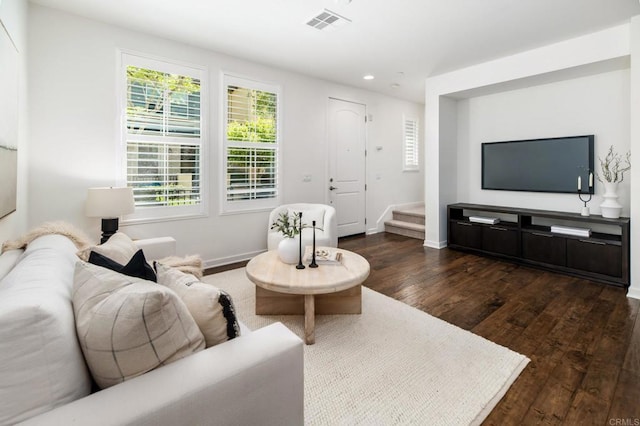 10667 Golden Willow Unit 152, San Diego, CA 92130 - living area with dark wood-style floors, stairway, and recessed lighting