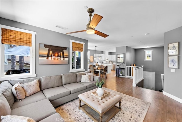 507 Corte Del Oro, San Clemente, CA 92673 - living room featuring a ceiling fan and hardwood / wood-style floors