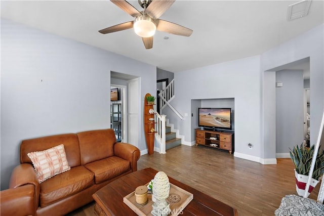 507 Corte Del Oro, San Clemente, CA 92673 - living room with stairs, ceiling fan, and wood finished floors