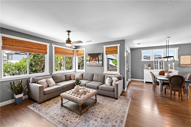 507 Corte Del Oro, San Clemente, CA 92673 - living room featuring wood finished floors and a ceiling fan